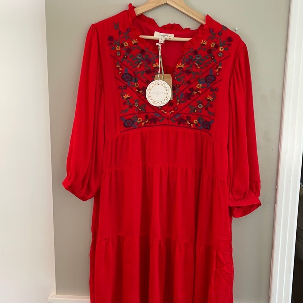 Umgee Bohemian Tiered Babydoll Dress with Embroidered Detail